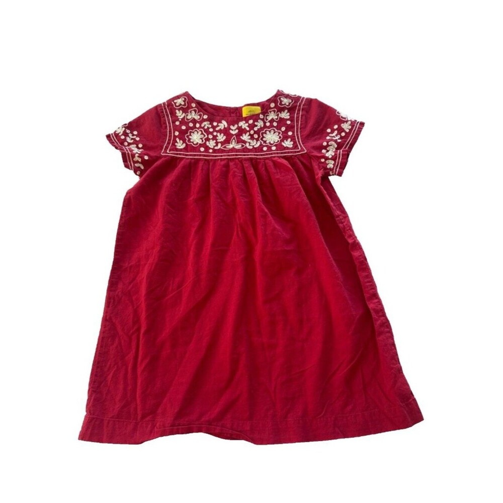 Roller Rabbit Girls Youth 6 Red Dress With White Floral Embroidery Boho Cotton